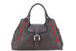 GUCCI HOBO BAG DARK BROWN LEATHER GOLD HARDWARE WITH DUST COVER