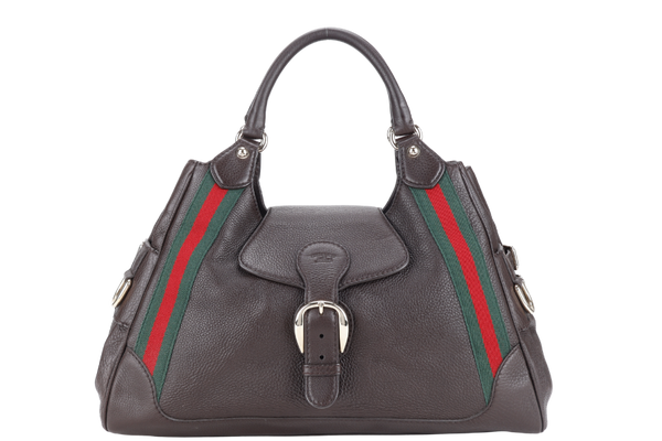 GUCCI HOBO BAG DARK BROWN LEATHER GOLD HARDWARE WITH DUST COVER
