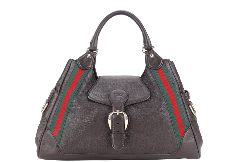 GUCCI HOBO BAG DARK BROWN LEATHER GOLD HARDWARE WITH DUST COVER