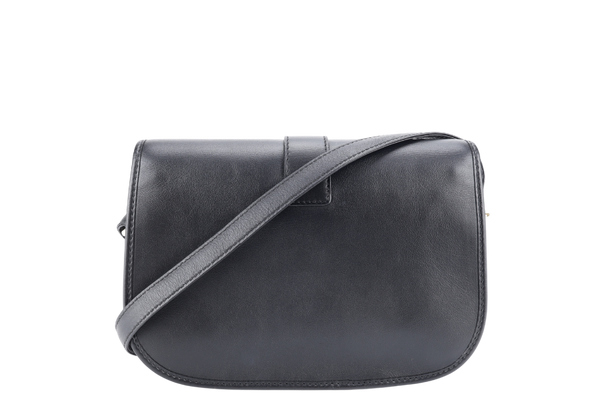 CELINE VINTAGE BLACK LEATHER FLAP RING SHOULDER BAG WITH GOLD HARDWARE DM93 WITH DUST COVER