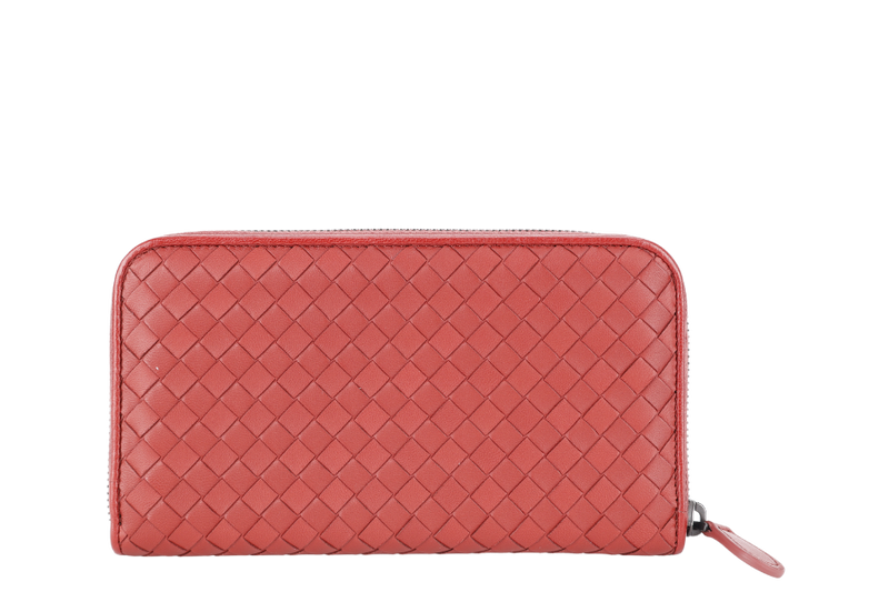 BOTTEGA VENETA INTRECCIATO RED ZIP AROUND WALLET B06817611U WITH DUST COVER AND BOX