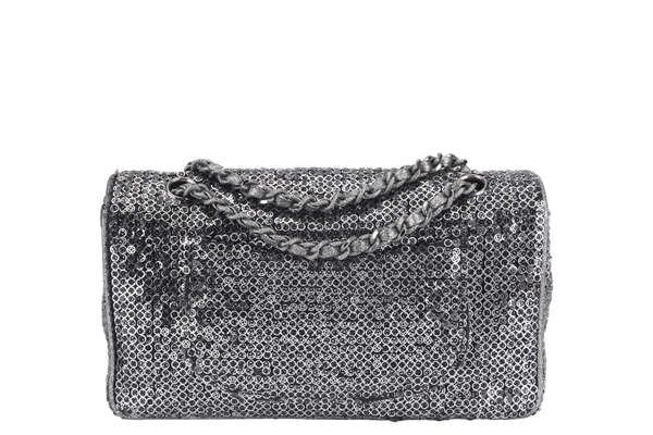 CHANEL FLAP (1164xxxx) SILVER SEQUINS SILVER HARDWARE WITH DUST COVER