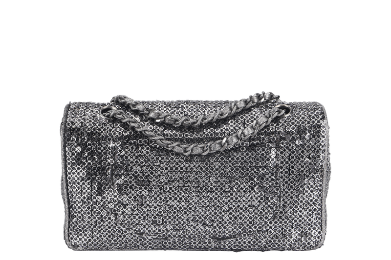 CHANEL FLAP (1164xxxx) SILVER SEQUINS SILVER HARDWARE WITH DUST COVER