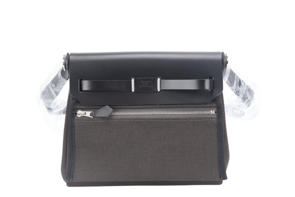 HERMES MINI HERBAG BLACK, DARK BRONZE SILVER HARDWARE STAMP W (YEAR 2024) WITH DUST COVER AND BOX
