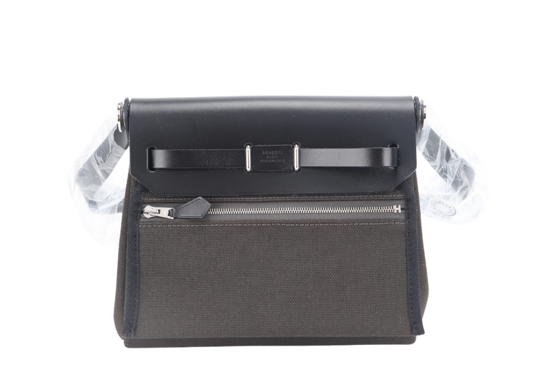 HERMES MINI HERBAG BLACK, DARK BRONZE SILVER HARDWARE STAMP W (YEAR 2024) WITH DUST COVER AND BOX