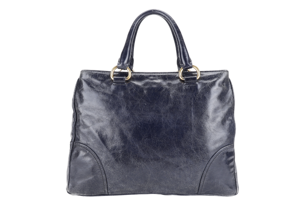PRADA VITELLO SHINE 2-WAY SATCHEL BAG GOLD HARDWARE WITH STRAP, CARD AND DUST COVER