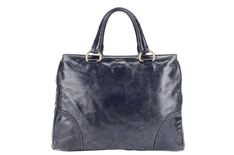 PRADA VITELLO SHINE 2-WAY SATCHEL BAG GOLD HARDWARE WITH STRAP, CARD AND DUST COVER