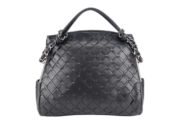 CHANEL ULTIMATE SOFT HOBO WOVEN BLACK LAMBSKIN LEATHER SILVER HARDWARE (1134xxxx) WITH CARD AND DUST COVER
