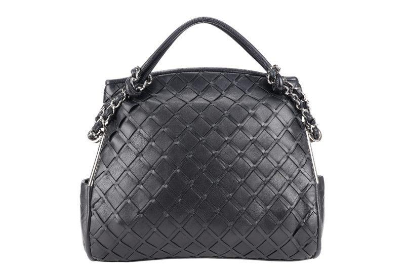 CHANEL ULTIMATE SOFT HOBO WOVEN BLACK LAMBSKIN LEATHER SILVER HARDWARE (1134xxxx) WITH CARD AND DUST COVER