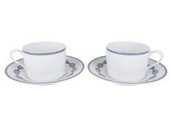 HERMES CHAINE D'ANCRE PORCELAIN TEA CUP AND SAUCER SET OF 2 WITH BOX