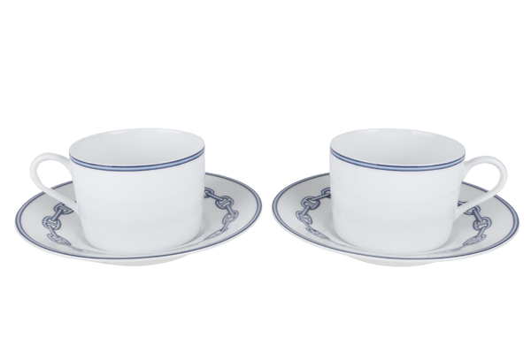 HERMES CHAINE D'ANCRE PORCELAIN TEA CUP AND SAUCER SET OF 2 WITH BOX