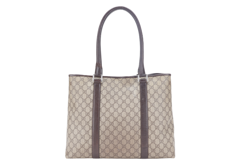 GUCCI TOTE BAG BROWN CANVAS SILVER HARDWARE NO DUST COVER