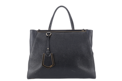 FENDI 8BH250-D7E 2JOURS ELITE TOTE MEDIUM BLACK VITELLO LEATHER GOLD HARDWARE WITH STRAPS, DUST COVER AND CARD