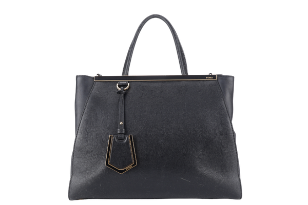 FENDI 8BH250-D7E 2JOURS ELITE TOTE MEDIUM BLACK VITELLO LEATHER GOLD HARDWARE WITH STRAPS, DUST COVER AND CARD