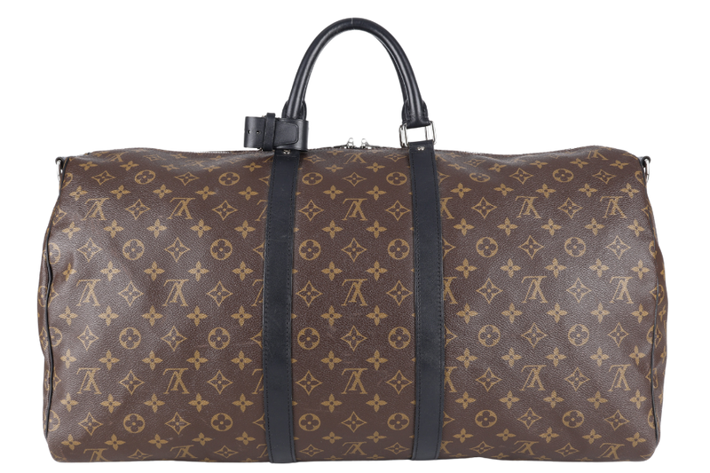 LOUIS VUITTON M56711 KEEPALL BANDOULIERE 55 MONOGRAM CANVAS SILVER HARDWARE (INITIALS NAME _ E.C.A) WITH STRAPS