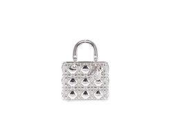 CHRISTIAN DIOR LADY DIOR I ON IN SILVER METAL CHARMS AND PILL BOX WITH DUST COVER AND BOX