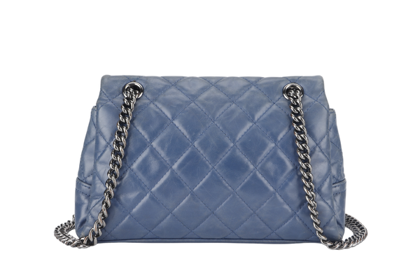 CHANEL FLAP MEDIUM BLUE SHOULDER BAG (2075xxxx) CALFSKIN LEATHER PALLADIUN HARDWARE WITH CARD AND DUST COVER