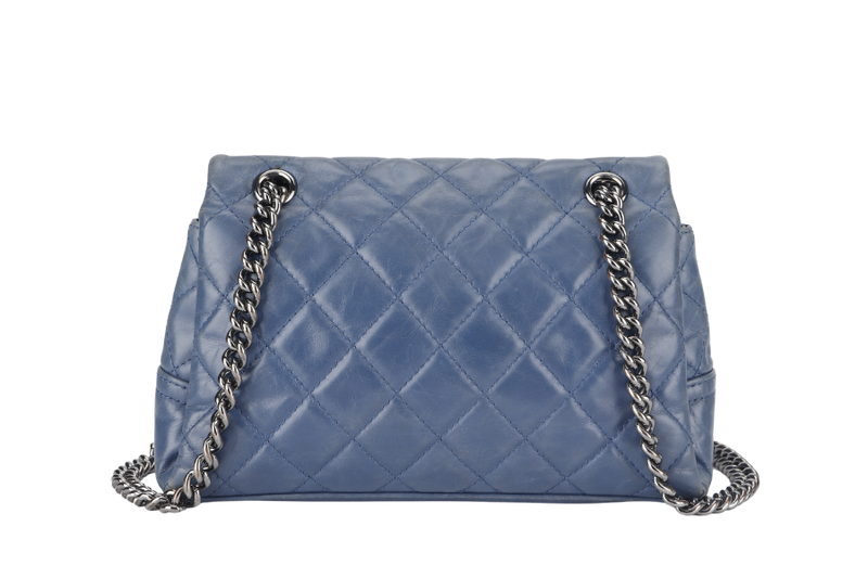 CHANEL FLAP MEDIUM BLUE SHOULDER BAG (2075xxxx) CALFSKIN LEATHER PALLADIUN HARDWARE WITH CARD AND DUST COVER