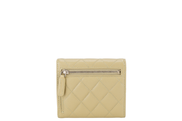 CHANEL QUILTED COMPACT FLAP WALLET PISTACHIO GREEN CAVIAR LEATHER GOLD HARDWARE MICROCHIP (UL3Lxxxx) WITH DUST COVER