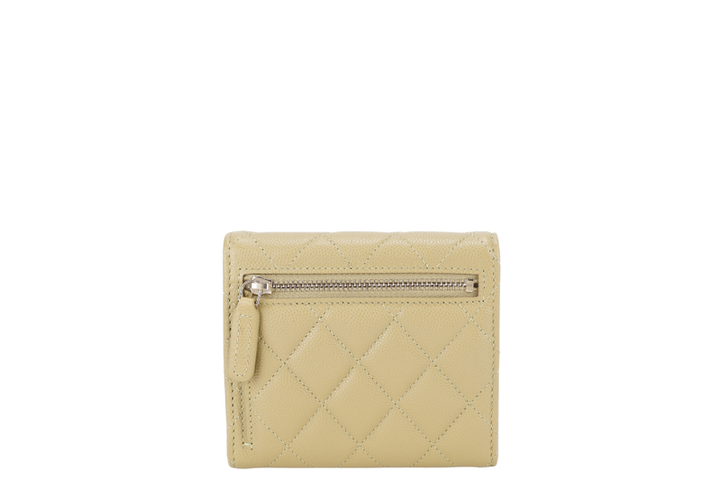 CHANEL QUILTED COMPACT FLAP WALLET PISTACHIO GREEN CAVIAR LEATHER GOLD HARDWARE MICROCHIP (UL3Lxxxx) WITH DUST COVER