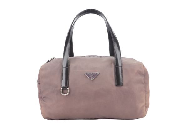 PRADA BR2509 BOSTON BAG DUSTY PURPLE NYLON SILVER HARDWARE WITH DUST COVER