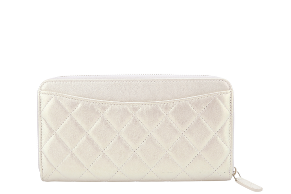 CHANEL ZIPPY LONG WALLET IN IRIDESCENT LAMBSKIN GOLD HARDWARE WITH CARD AND BOX