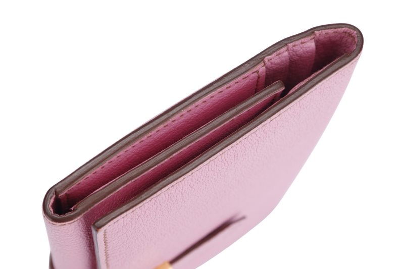 Hermes Bearn Wallet (Stamp M) Triple Fold Rose Sakura Chevre Leather, with Box