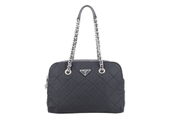 PRADA BAULETTO TESSUTO BLACK NYLON CHAIN SILVER HARDWARE WITH LOCK & KEYS AND DUST COVER