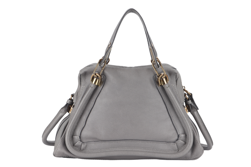 CHLOE PARATY HANDBAG( 01135765-D) GREY CALF LEATHER GOLD HARDWARE WITH DUST COVER AND CARD