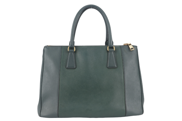 PRADA MEDIUM GALLERIA TOTE GREEN BICOLOR SAFFIANO LUX LEATHER GOLD HARDWARE WITH STRAPS AND DUST COVER