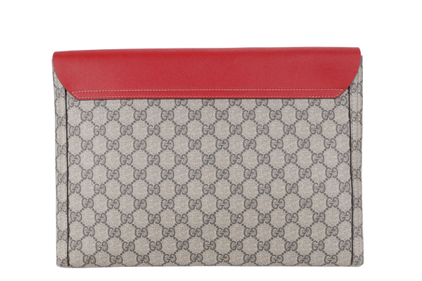 GUCCI GG SUPREME NO LONGER NOT YET LARGE CLUTCH RED LEATHER-CANVAS WITH DUST COVER