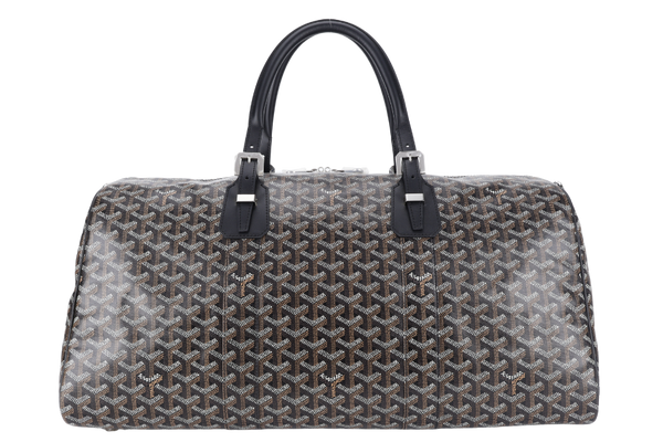 GOYARD BOSTON 50 BLACK GOYARDINE BLACK TRIM SILVER HARDWARE LOCK &amp; KEYS WITH DUST COVER