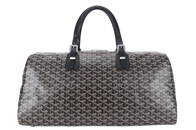 GOYARD BOSTON 50 BLACK GOYARDINE BLACK TRIM SILVER HARDWARE LOCK &amp; KEYS WITH DUST COVER