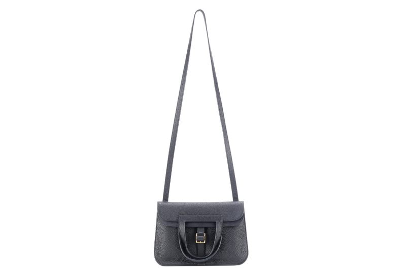 HERMES HAIZAN 25CM BLACK CLEMENCE LEATHER WITH GOLD HARDWARE STAMP Z (YEAR 2021) WITH STRAPS, DUST COVER AND BOX