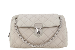PRADA BR4965 TESSUTO IMPUNTU CHAIN BAG BEIGE NYLON SILVER HARDWARE WITH CARD AND DUST COVER