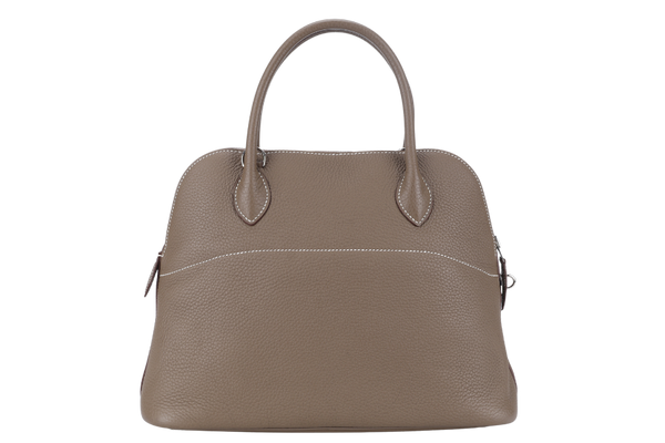 HERMES BOLIDE 31 TAUPE CLEMENCE LEATHER SILVER HARDWARE STAMP A (YEAR 2017) WITH STRAPS, DUST COVER AND BOX