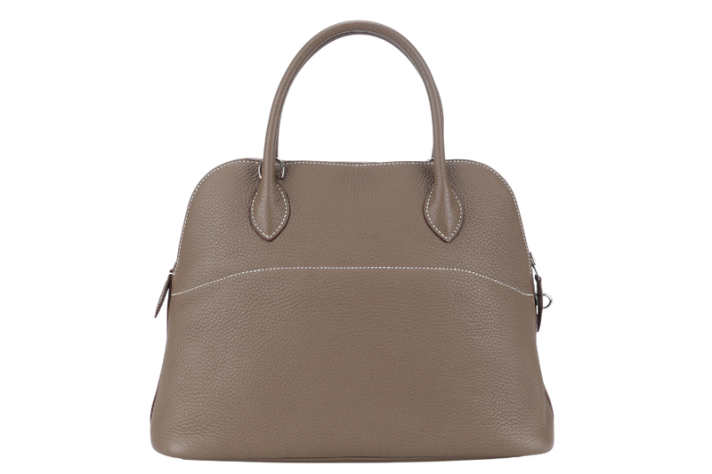 HERMES BOLIDE 31 TAUPE CLEMENCE LEATHER SILVER HARDWARE STAMP A (YEAR 2017) WITH STRAPS, DUST COVER AND BOX