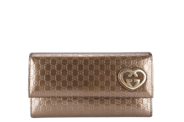 GUCCI BROWN GUCCISSIMA LOVELY LONG WALLET BRONZE GOLD HARDWARE WITH DUST COVER AND BOX