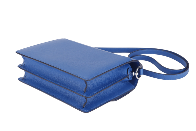 Hermes Mini Roulis, Stamp Z, Blue France Color, Evercolor Leather, Silver Hardware, with Dust Cover & Box