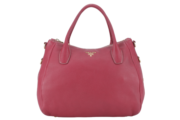 PRADA 2WAY TOTE (BN2318) FUCHSIA VITELLO DAINO LEATHER GOLD HARDWARE WITH STRAPS AND CARD