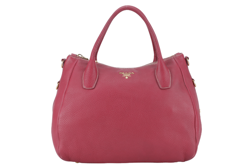 PRADA 2WAY TOTE (BN2318) FUCHSIA VITELLO DAINO LEATHER GOLD HARDWARE WITH STRAPS AND CARD