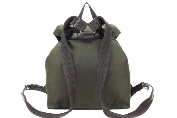 PRADA B2811 GREEN VELA NYLON BACKPACK WITH SILVER HARDWARE WITH CARD NO DUST COVER