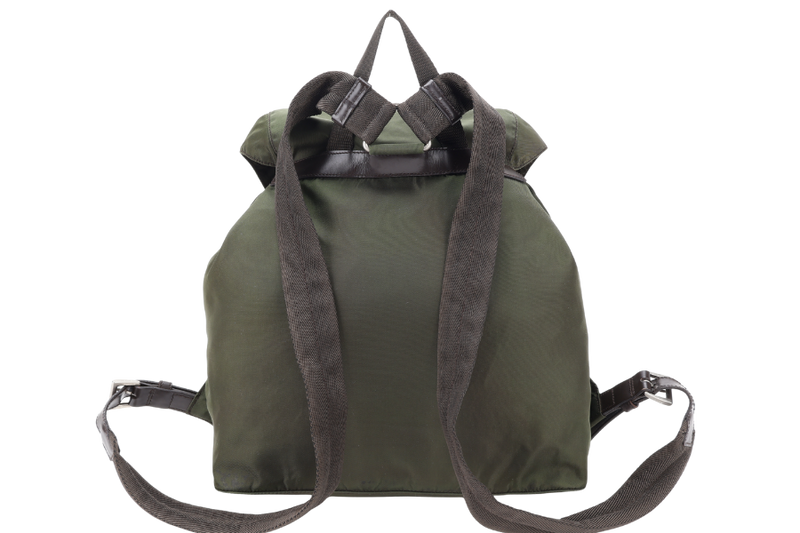 PRADA B2811 GREEN VELA NYLON BACKPACK WITH SILVER HARDWARE WITH CARD NO DUST COVER