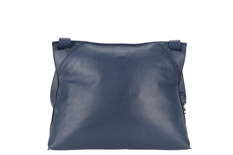 BOTTEGA VENETA INTRECCIATO NAPPA SHOULDER BAG (B070699484) LARGE BLUE LEATHER BLACK HARDWARE WITH DUST COVER