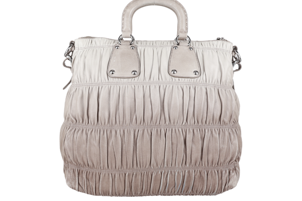 PRADA NAPPA GAUFRE (BN1935) GREY LEATHER SILVER HARDWARE WITH STRAPS, CARD AND DUST COVER