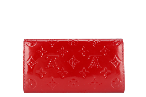 LOUIS VUITTON MONOGRAM VERNIS SARAH WALLET RED WITH DUST COVER