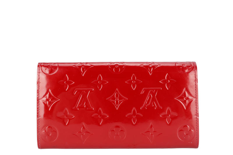 LOUIS VUITTON MONOGRAM VERNIS SARAH WALLET RED WITH DUST COVER