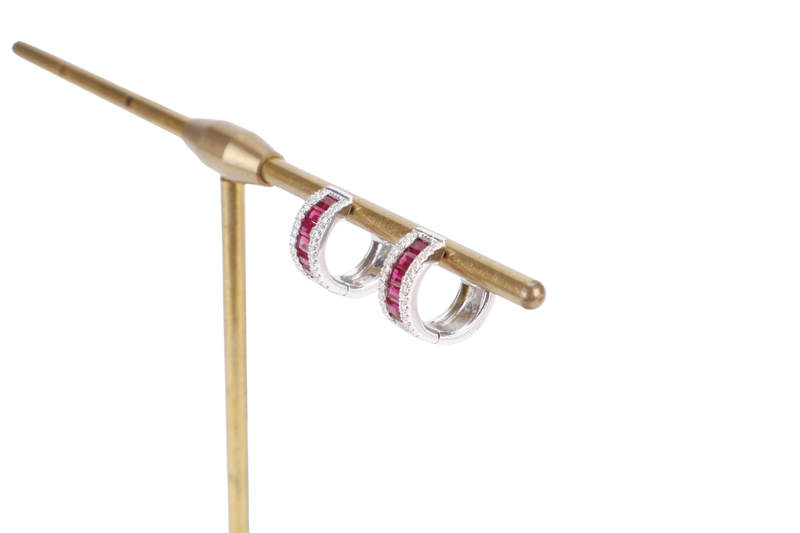 EARRINGS HOOPS 750WG WITH RUBY 3.0GM