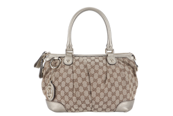 GUCCI SUKEY GG (247902) BEIGE CANVAS 2-WAY BAG SILVER HARDWARE WITH STRAP AND DUST COVER