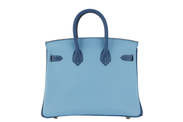 HERMES BIRKIN 25 HSS STAMP U (YEAR 2022) BLUE CELESTE MIX NAVY BLUE SWIFT LEATHER BRUSHED GOLD HARDWARE WITH LOCK&KEYS AND DUST COVER